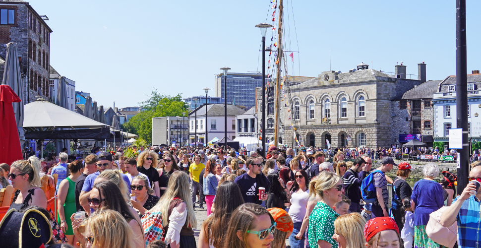 Crowds on The Barbican for Pirates Weekend in Plymouth
